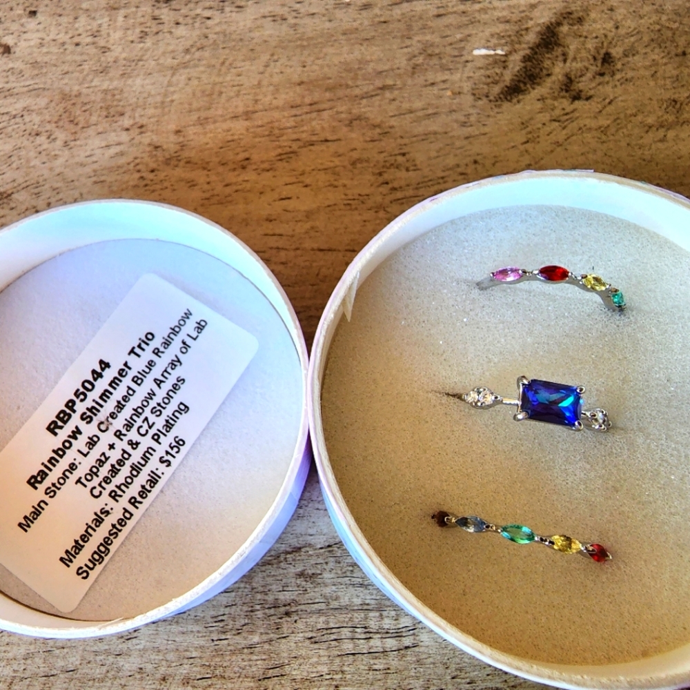 RBP Autism Awareness Rainbow Shimmer Trio Size 6 Rhodium Plated NEW